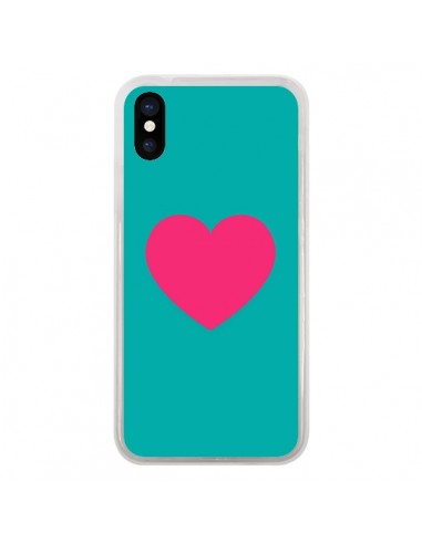 Coque Coeur Rose Fond Bleu pour iPhone X - Laetitia