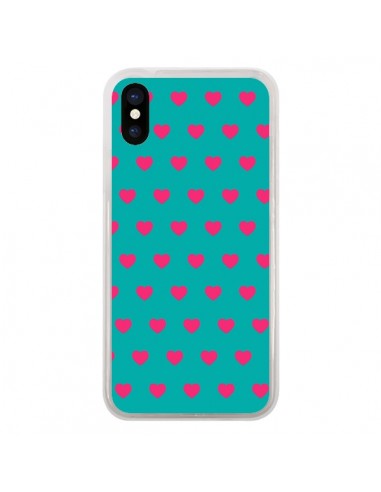 Coque Coeurs Roses Fond Bleu pour iPhone X - Laetitia