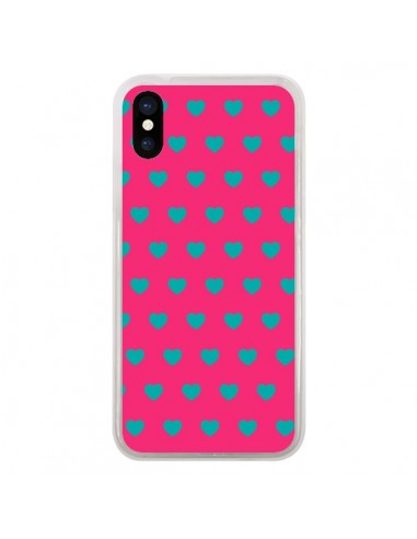 Coque Coeurs Bleus Fond Rose pour iPhone X - Laetitia