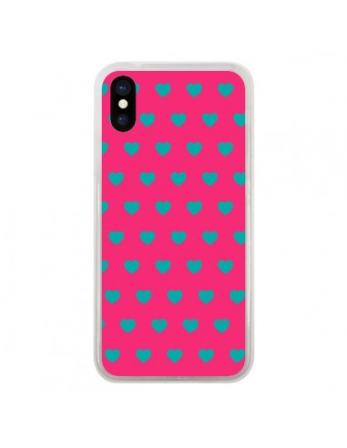 Coque Coeurs Bleus Fond Rose pour iPhone X - Laetitia