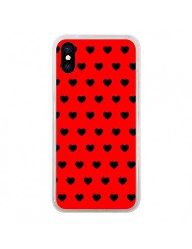 Coque Coeurs Noirs Fond Rouge pour iPhone X - Laetitia