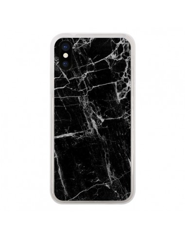 Coque Marbre Marble Noir Black pour iPhone X - Laetitia