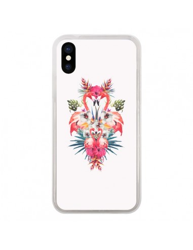 Coque Tropicales Flamingos Tropical Flamant Rose Summer Ete pour iPhone X - Eleaxart