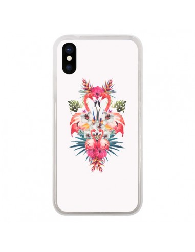 Coque Tropicales Flamingos Tropical Flamant Rose Summer Ete pour iPhone X - Eleaxart