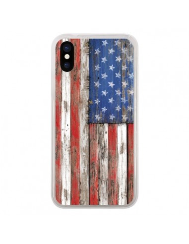 Coque iPhone X et XS Drapeau USA Vintage Bois Wood - Maximilian San