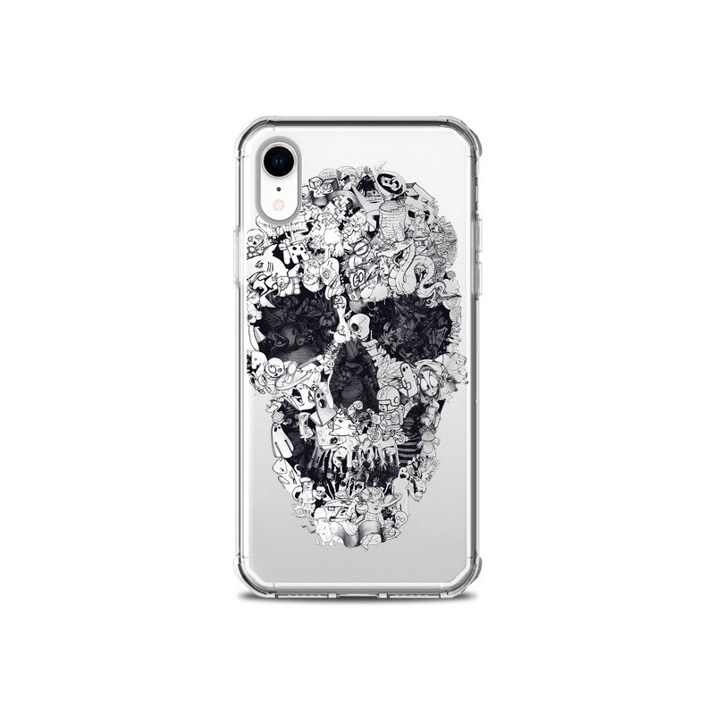 Coque iPhone XR Doodle Skull Dessin Tête de Mort Transparente souple - Ali Gulec