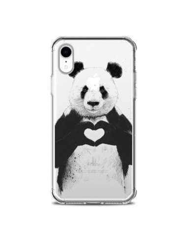 Coque iPhone XR Panda All You Need Is Love Transparente souple - Balazs Solti