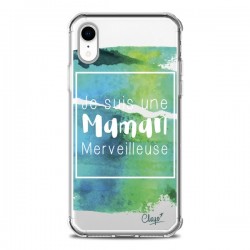 Coque iPhone XR Je suis une Maman Merveilleuse Bleu Vert...
