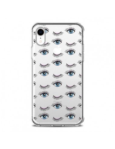 Coque iPhone XR Eyes Oeil Yeux Bleus Mosaïque Transparente souple - Léa Clément