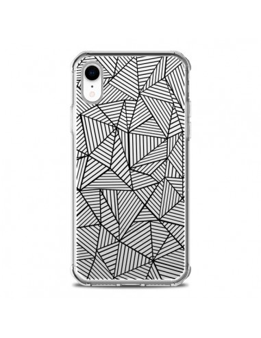 Coque iPhone XR Lignes Grilles Triangles Full Grid Abstract Noir Transparente souple - Project M