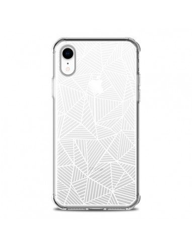 Coque iPhone XR Lignes Grilles Triangles Full Grid Abstract Blanc Transparente souple - Project M