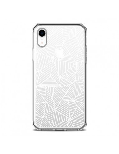Coque iPhone XR Lignes Grilles Triangles Full Grid Abstract Blanc Transparente souple - Project M