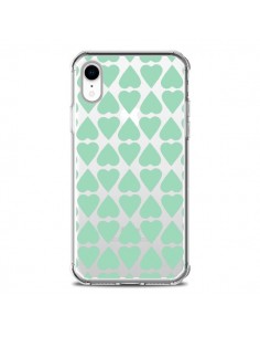 Coque iPhone XR Coeurs Heart Mint Bleu Vert Transparente...