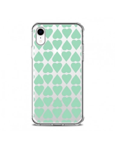 Coque iPhone XR Coeurs Heart Mint Bleu Vert Transparente souple - Project M