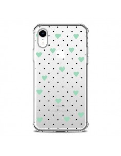 Coque iPhone XR Point Coeur Mint Bleu Vert Pin Point...