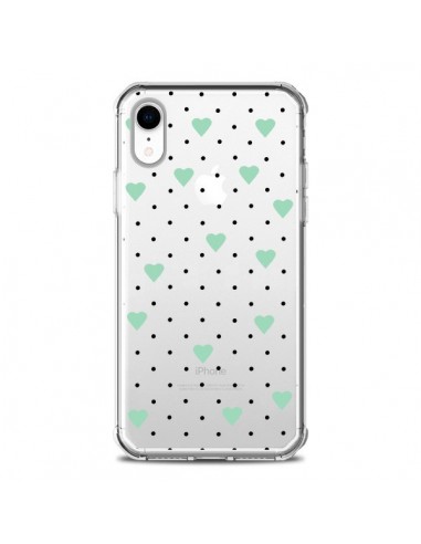 Coque iPhone XR Point Coeur Mint Bleu Vert Pin Point Heart Transparente souple - Project M