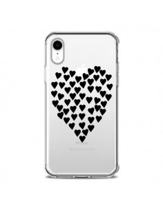 Coque iPhone XR Coeurs Heart Love Noir Transparente...