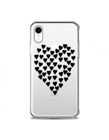 Coque iPhone XR Coeurs Heart Love Noir Transparente souple - Project M