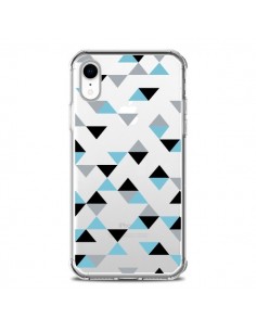 Coque iPhone XR Triangles Ice Blue Bleu Noir Transparente...