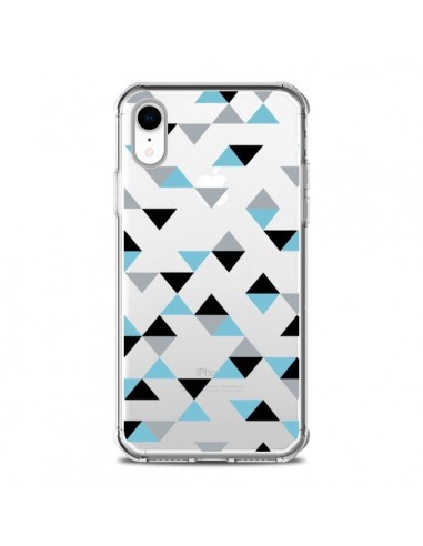 Coque iPhone XR Triangles Ice Blue Bleu Noir Transparente souple - Project M