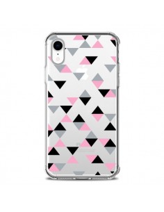 Coque iPhone XR Triangles Pink Rose Noir Transparente...