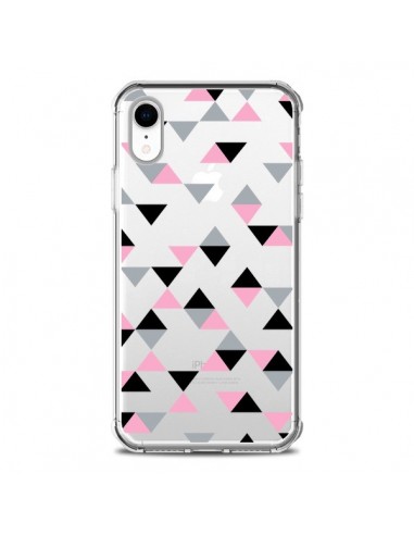 Coque iPhone XR Triangles Pink Rose Noir Transparente souple - Project M