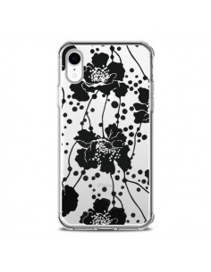 Coque iPhone XR Fleurs Noirs Flower Transparente souple -...
