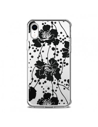 Coque iPhone XR Fleurs Noirs Flower Transparente souple - Dricia Do