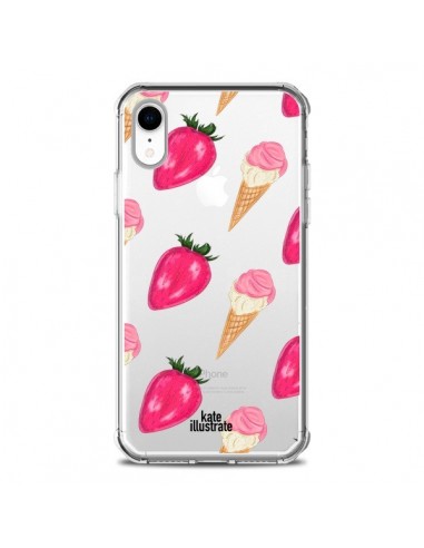 Coque iPhone XR Strawberry Ice Cream Fraise Glace Transparente souple - kateillustrate