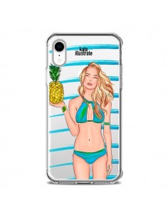 Coque iPhone XR Malibu Ananas Plage Ete Bleu Transparente...