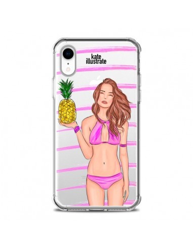 Coque iPhone XR Malibu Ananas Plage Ete Rose Transparente souple - kateillustrate