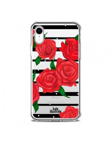 Coque iPhone XR Red Roses Rouge Fleurs Flowers Transparente souple - kateillustrate