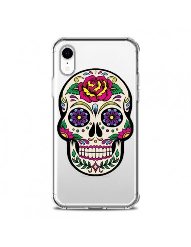 Coque iPhone XR Tête de Mort Mexicaine Fleurs Transparente souple - Laetitia
