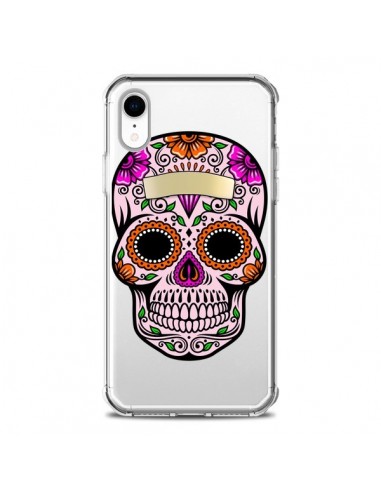 Coque iPhone XR Tête de Mort Mexicaine Noir Rose Transparente souple - Laetitia