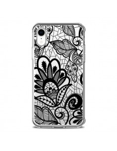 Coque iPhone XR Lace Fleur Flower Noir Transparente...