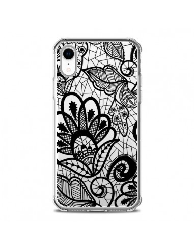 Coque iPhone XR Lace Fleur Flower Noir Transparente souple - Petit Griffin