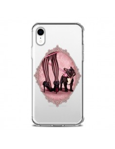 Coque iPhone XR Lady Jambes Chien Bulldog Dog Rose Pois...