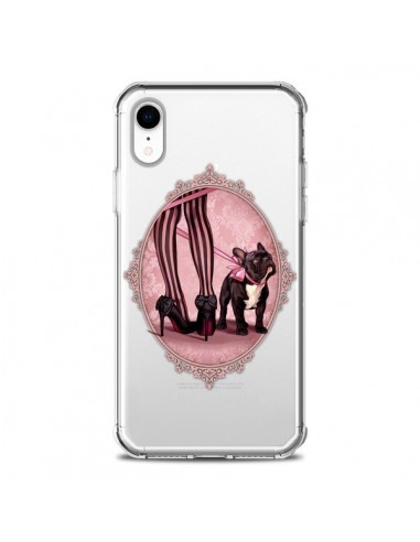 Coque iPhone XR Lady Jambes Chien Bulldog Dog Rose Pois Noir Transparente souple - Maryline Cazenave