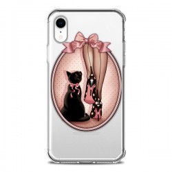 Coque iPhone XR Lady Chat Noeud Papillon Pois Chaussures...