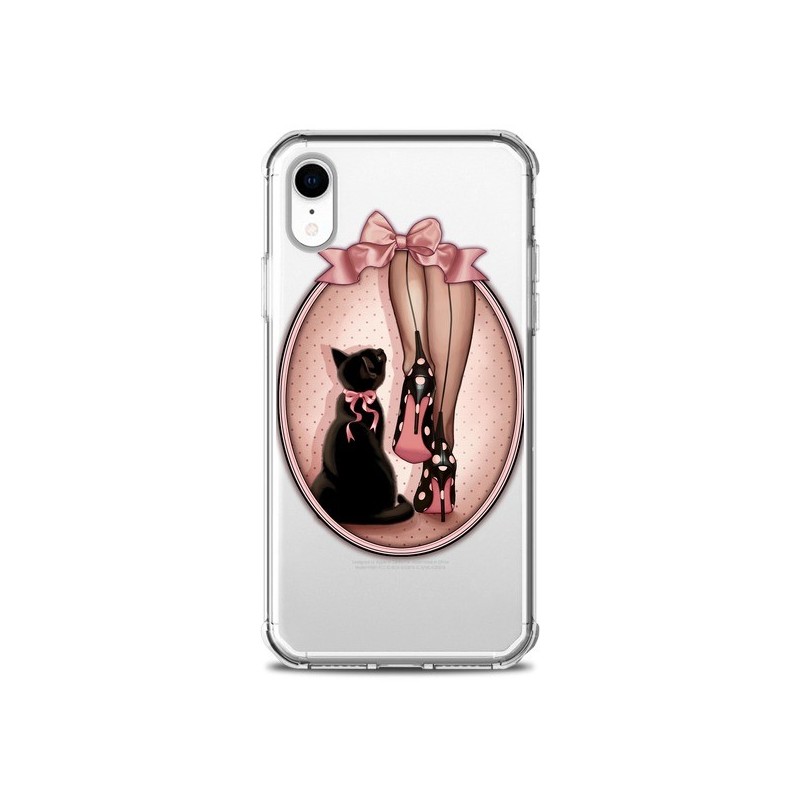 Coque iPhone XR Lady Chat Noeud Papillon Pois Chaussures Transparente souple - Maryline Cazenave