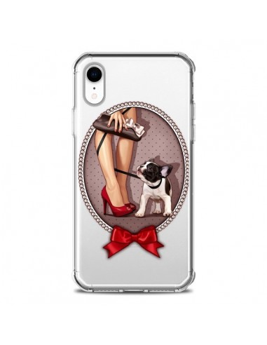 Coque iPhone XR Lady Jambes Chien Bulldog Dog Pois Noeud Papillon Transparente souple - Maryline Cazenave