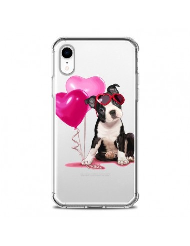 Coque iPhone XR Chien Dog Ballon Lunettes Coeur Rose Transparente souple - Maryline Cazenave
