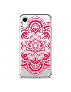 Coque iPhone XR Mandala Rose Fushia Azteque Transparente...