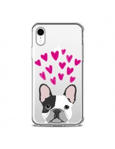 Coque iPhone XR Bulldog Français Coeurs Chien...