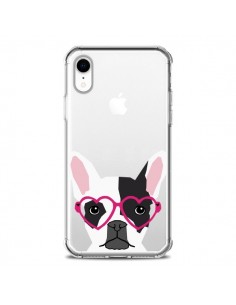 Coque iPhone XR Bulldog Français Lunettes Coeurs Chien...