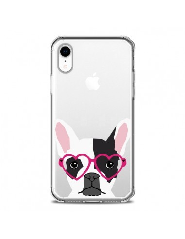 Coque iPhone XR Bulldog Français Lunettes Coeurs Chien Transparente souple - Pet Friendly