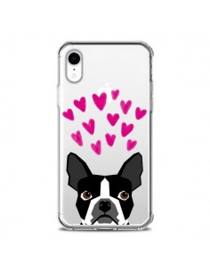 Coque iPhone XR Boston Terrier Coeurs Chien Transparente...