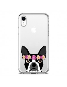 Coque iPhone XR Boston Terrier Fleurs Chien Transparente...