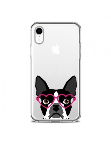 Coque iPhone XR Boston Terrier Lunettes Coeurs Chien Transparente souple - Pet Friendly