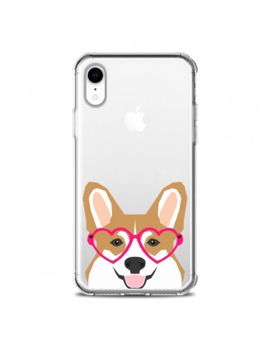 Coque iPhone XR Chien Marrant Lunettes Coeurs Transparente souple - Pet Friendly